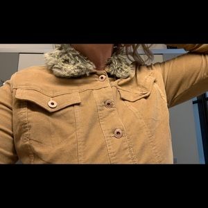 Corduroy jacket faux removable collar med women